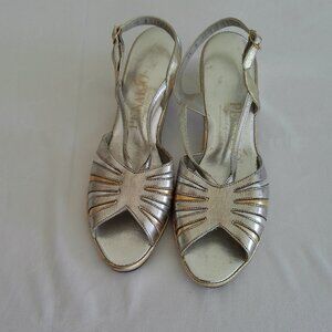 Penaljo Vintage Silver Sandals/ 80's Fashion/ Dress Sandal Heels/ Women's Shoes